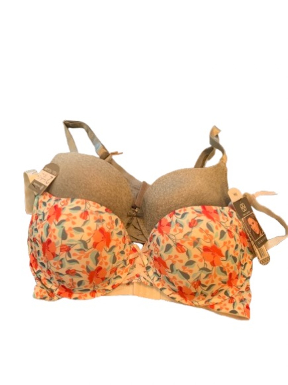 NWT Daisy Fuentes 2-Pack T-Shirt Bras 38DD Floral & Heather Gray Underwire